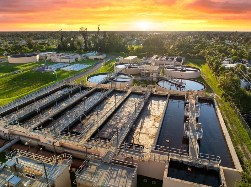 Aerial view of wastewater treatment facility